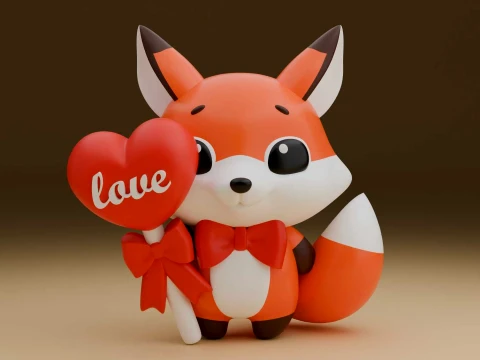 Cute 3dprintable fox and heart for valentine gift Model Cetak 3D