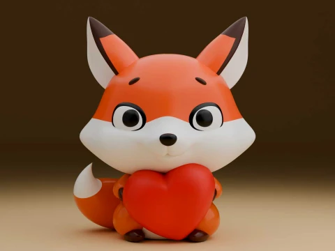 Cute 3dprintable fox and heart for valentine gift Model Cetak 3D