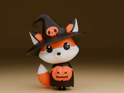 Cute 3dprintable fox wizard and pumpkin for halloween toy 3D 打印模型