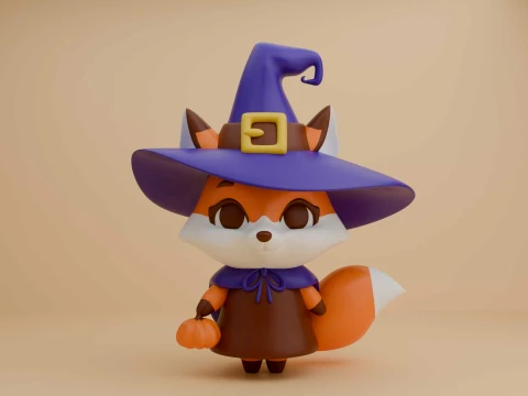 Cute 3dprintable fox wizard and pumpkin for halloween toy 3D Принт Модель