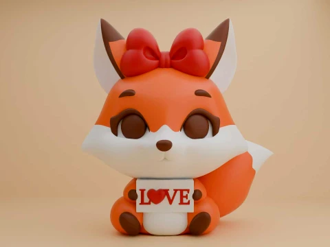 Cute 3dprintable fox and heart for valentine gift Model Cetak 3D