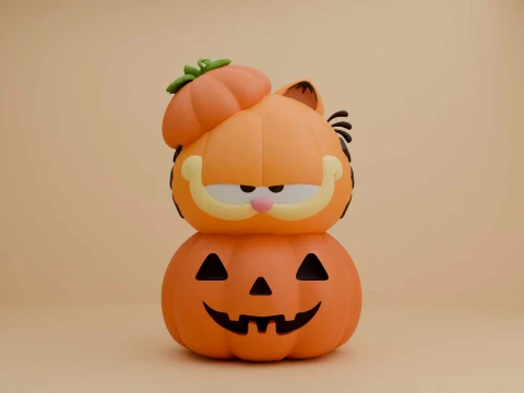 Cute 3dprintable cat garfield and pumpkin for halloween toy 3Dプリントモデル
