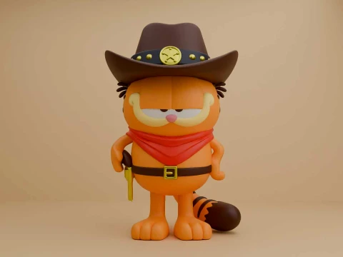 Cute 3dprintable cat garfield cowboy figure 3Dプリントモデル