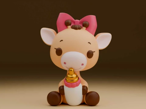 Cute 3dprintable baby giraffe and milk 3D Print Model