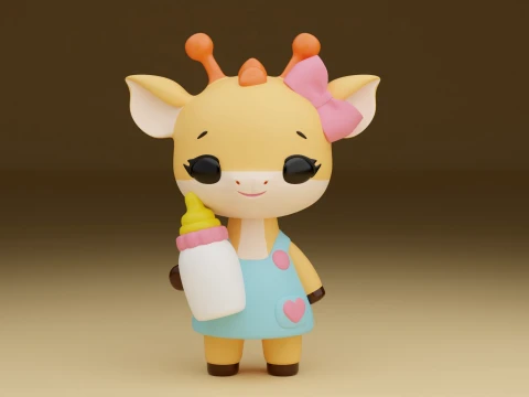 Cute 3dprintable baby giraffe and milk 3D Print Model