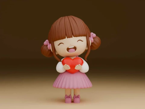 Cute 3dprintable chibi girl and heart for valentine gift 3D Принт Модель