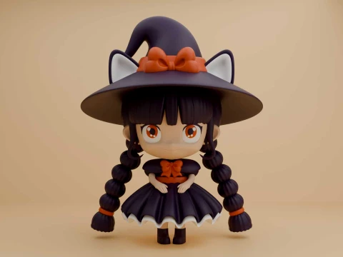 Cute 3dprintable chibi girl wizard for halloween figure 3D Принт Модель