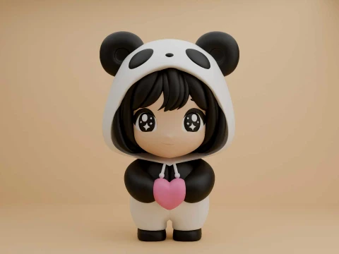 Cute 3dprintable chibi girl panda 3D Принт Модель