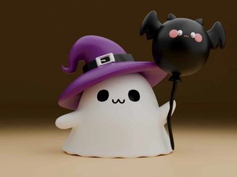 Cute 3dprintable ghost wizard for halloween figure 3Dプリントモデル