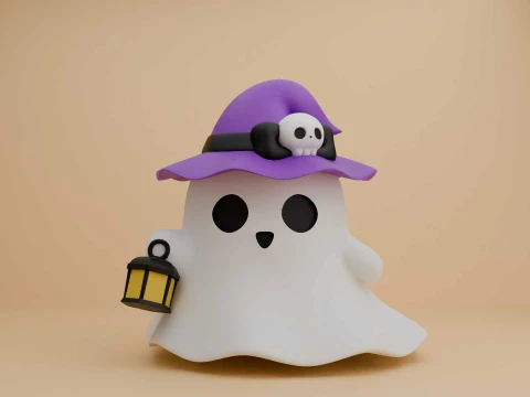 Cute 3dprintable ghost wizard for halloween figure 3Dプリントモデル