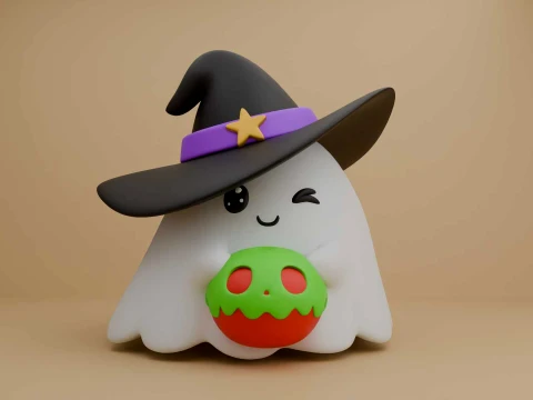Cute 3dprintable ghost wizard for halloween figure 3D Baskı Modeli