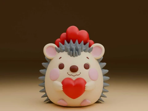 Cute 3sprintable hedgehog and heart for valentine gift Model Cetak 3D