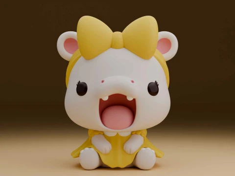 Cute 3sprintable hippo girl toy 3D Print Model
