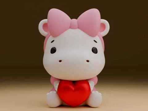 Cute 3sprintable hippo and heart for valentine gift Model do druku 3D