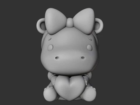 Cute 3sprintable hippo and heart for valentine gift 3D Print Model