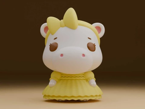 Cute 3sprintable hippo girl toy 3D Print Model