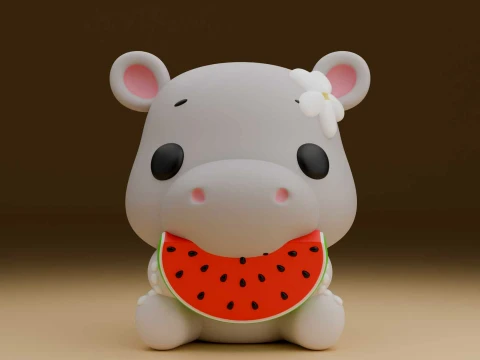 Cute 3sprintable hippo and watermelon toy 3D Print Model