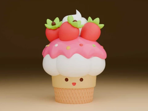 Cute 3sprintable icecream and strawberry Modelo de impresión 3D