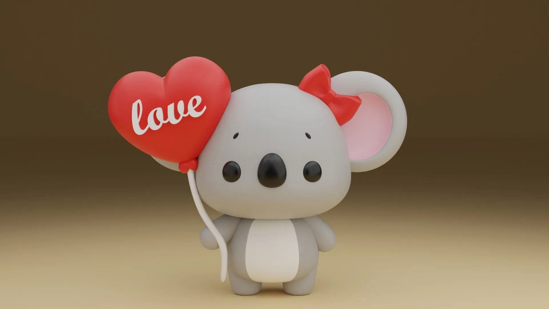 Cute 3dprinable koala toy and heart for valentine gift 3D Print Model .c4d .max .obj .3ds .fbx .stl .blend 