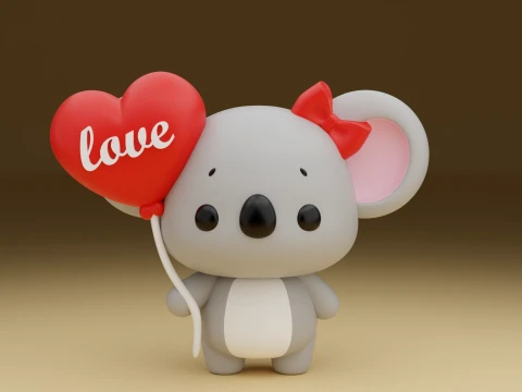 Cute 3dprinable koala toy and heart for valentine gift Model do druku 3D