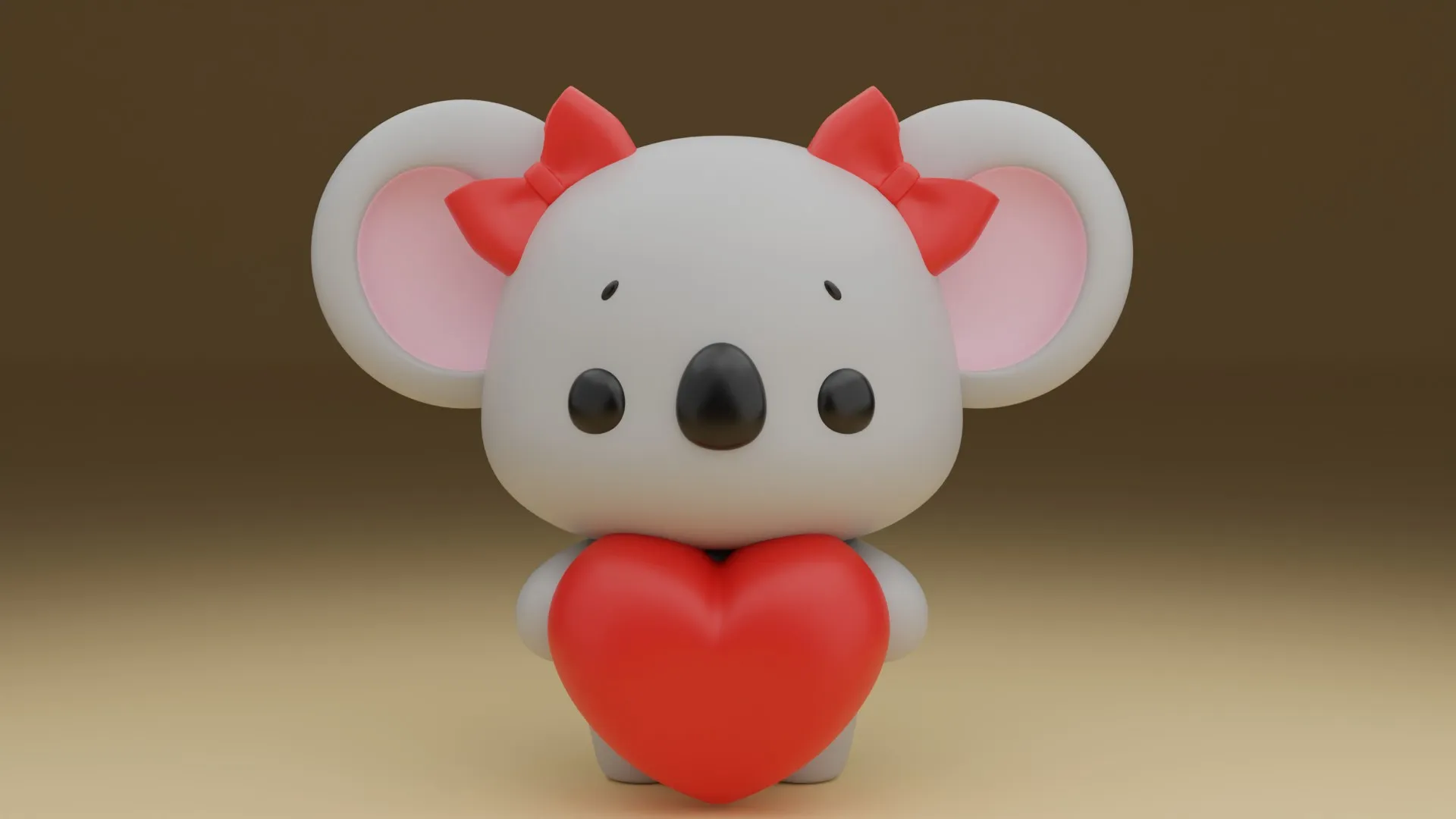 Cute 3dprinable koala toy and heart for valentine gift 3D Print Model .c4d .max .obj .3ds .fbx .stl .blend 