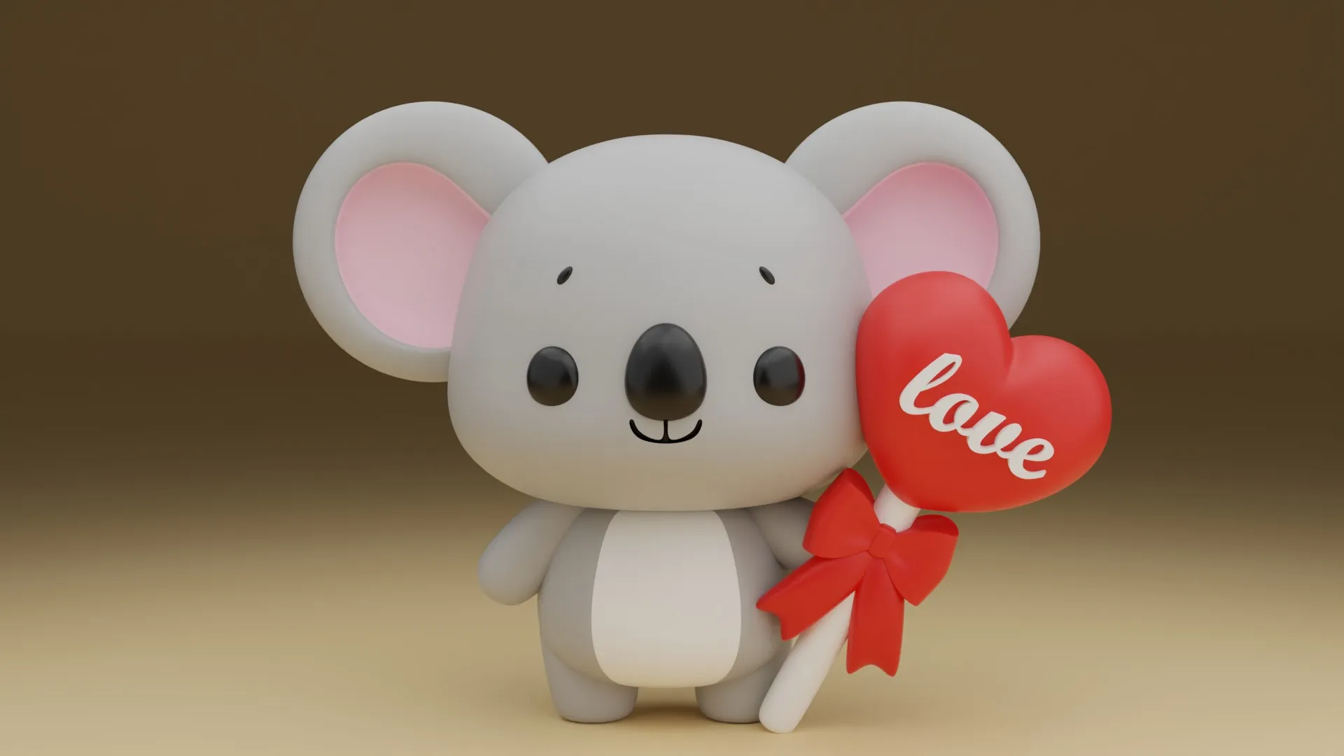 Cute 3dprinable koala toy and heart for valentine gift 3D Print Model .c4d .max .obj .3ds .fbx .stl .blend 