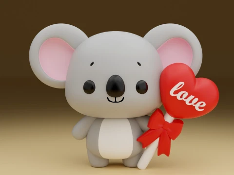 Cute 3dprinable koala toy and heart for valentine gift Model do druku 3D