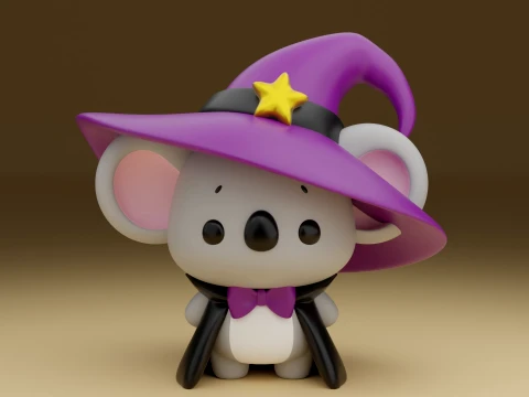 Cute 3dprinable koala wizard for halloween figure 3D Print Model