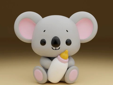 Cute 3dprinable koala baby and milk 3D Print Model