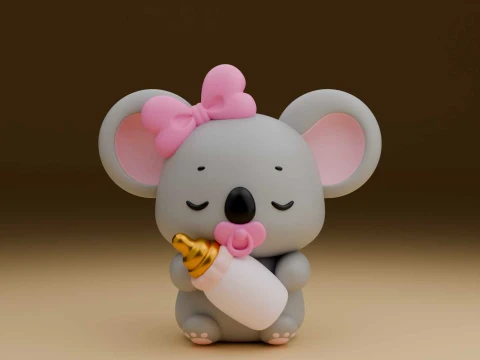 Cute 3dprinable koala baby and milk Modèles 3D en vedette
