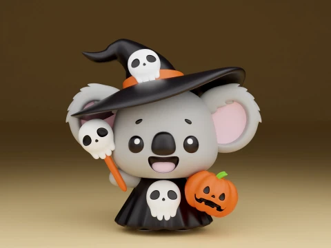 Cute 3dprinable koala wizard and pumpkin for halloween figure 3D Print Model