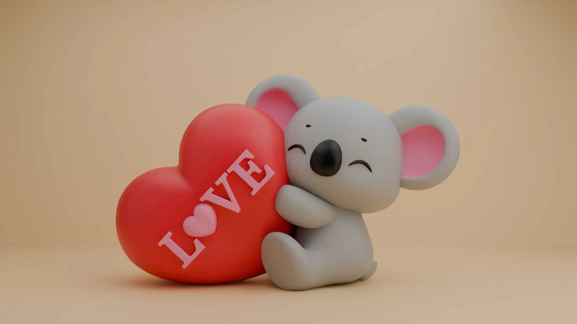 Cute 3dprinable koala toy and heart for valentine gift 3D Print Model .c4d .max .obj .3ds .fbx .stl .blend 