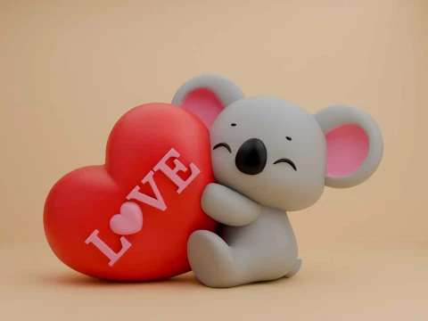 Cute 3dprinable koala toy and heart for valentine gift Model do druku 3D