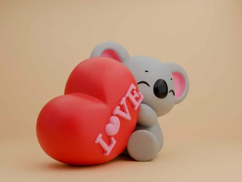 Cute 3dprinable koala toy and heart for valentine gift 3D Print Model