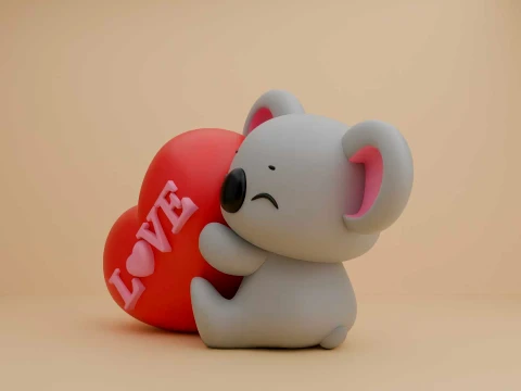 Cute 3dprinable koala toy and heart for valentine gift 3D Print Model