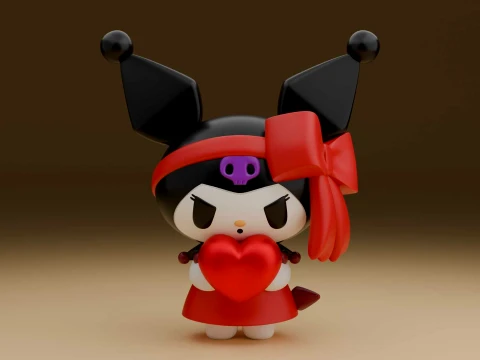 Cute 3dprintable kuromi sanrio figure and heart for valentine gift 3D Druckmodell