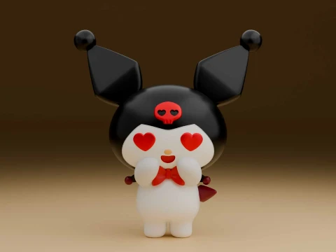 Cute 3dprintable kuromi sanrio figure and heart for valentine gift 3D Druckmodell