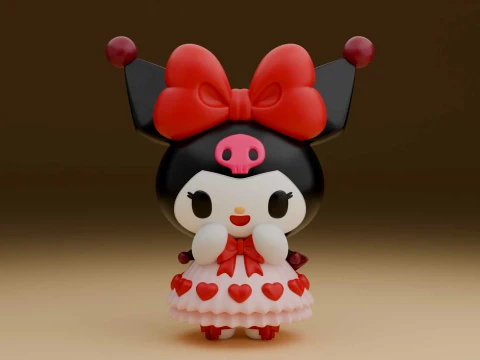 Cute 3dprintable kuromi sanrio figure and heart for valentine gift 3D Druckmodell