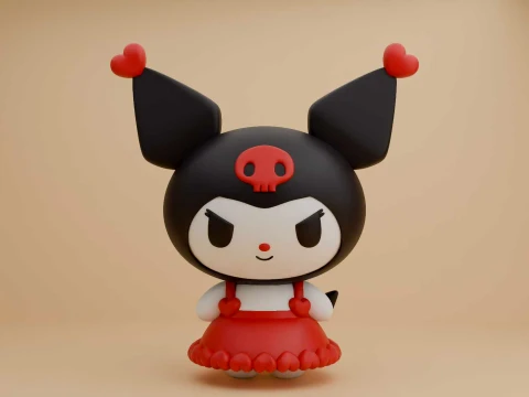 Cute 3dprintable kuromi sanrio figure and heart for valentine gift 3D Druckmodell