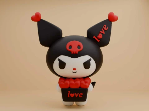 Cute 3dprintable kuromi sanrio figure and heart for valentine gift 3D Druckmodell