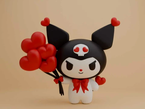 Cute 3dprintable kuromi sanrio figure and heart for valentine gift 3D Baskı Modeli