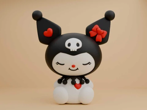Cute 3dprintable kuromi sanrio figure and heart for valentine gift 3D Druckmodell
