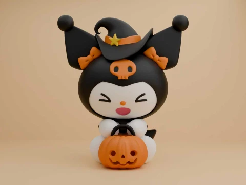 Cute 3dprintable kuromi sanrio wizard and pumpkin for halloween figure 3D Druckmodell