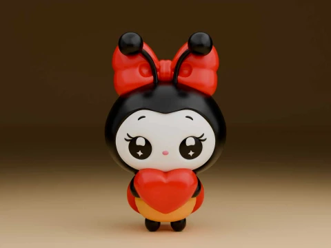 Niedlicher 3D-druckbarer Marienk&auml;fer und Herz als Valentinstagsgeschenk 3D Druckmodell