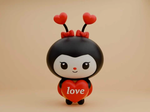 Cute 3dprintable ladybug and heart for valentine gift 3D Druckmodell
