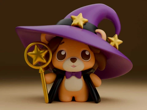 Niedlicher 3D-druckbarer L&ouml;we-Zauberer als Halloween-Geschenk 3D Druckmodell