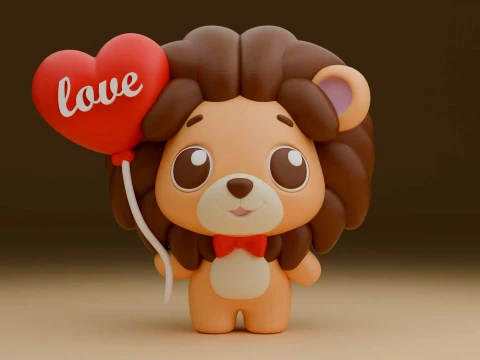 Cute 3dprintable lion and heart for valentine gift Model do druku 3D