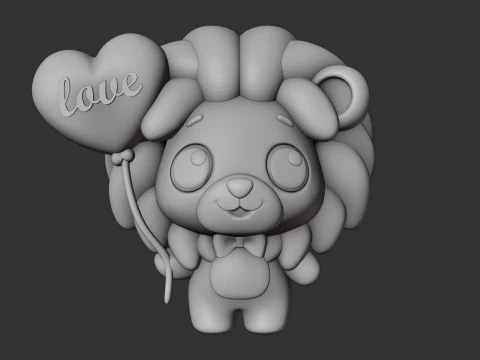 Cute 3dprintable lion and heart for valentine gift 3D Print Model