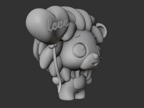 Cute 3dprintable lion and heart for valentine gift 3D Print Model