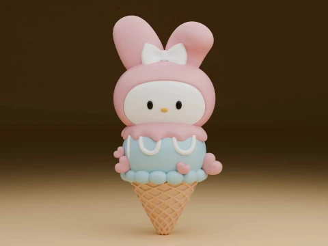 Cute 3dprintable my melody sanrio icecream 3D Print Model